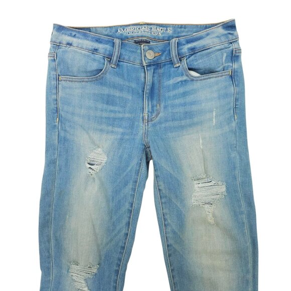 American Eagle Super Stretch Jegging Womens 8L Whiskered Distressed Ripped Denim - Picture 9 of 15